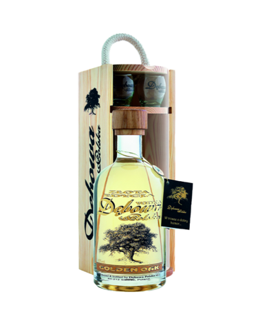 Wódka Dębowa Polska Golden OAK 0,7l W drewnie + 2 kieliszki