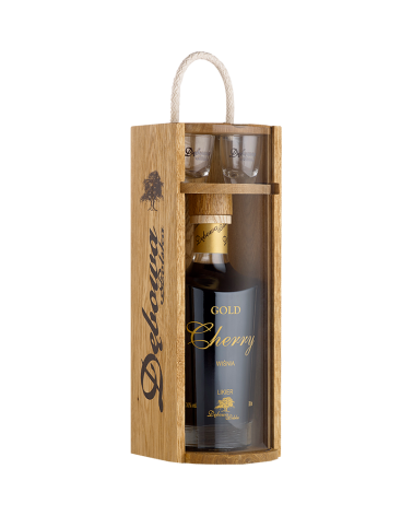 Likier Gold Cherry Wiśnia 0,7l Drewno + 2 kieliszki
